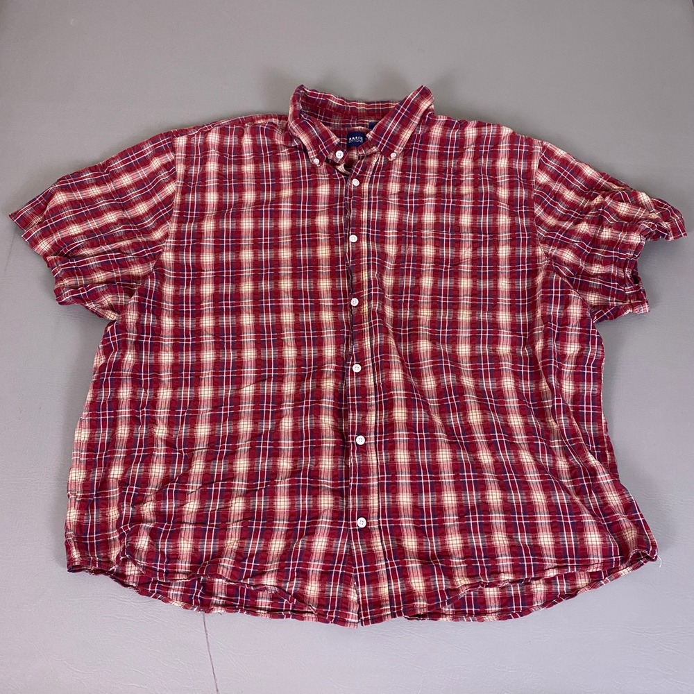 Basic Editions‎ Button Down Men's 3XL Red Plaid Short Sleeve Cotton Shirt